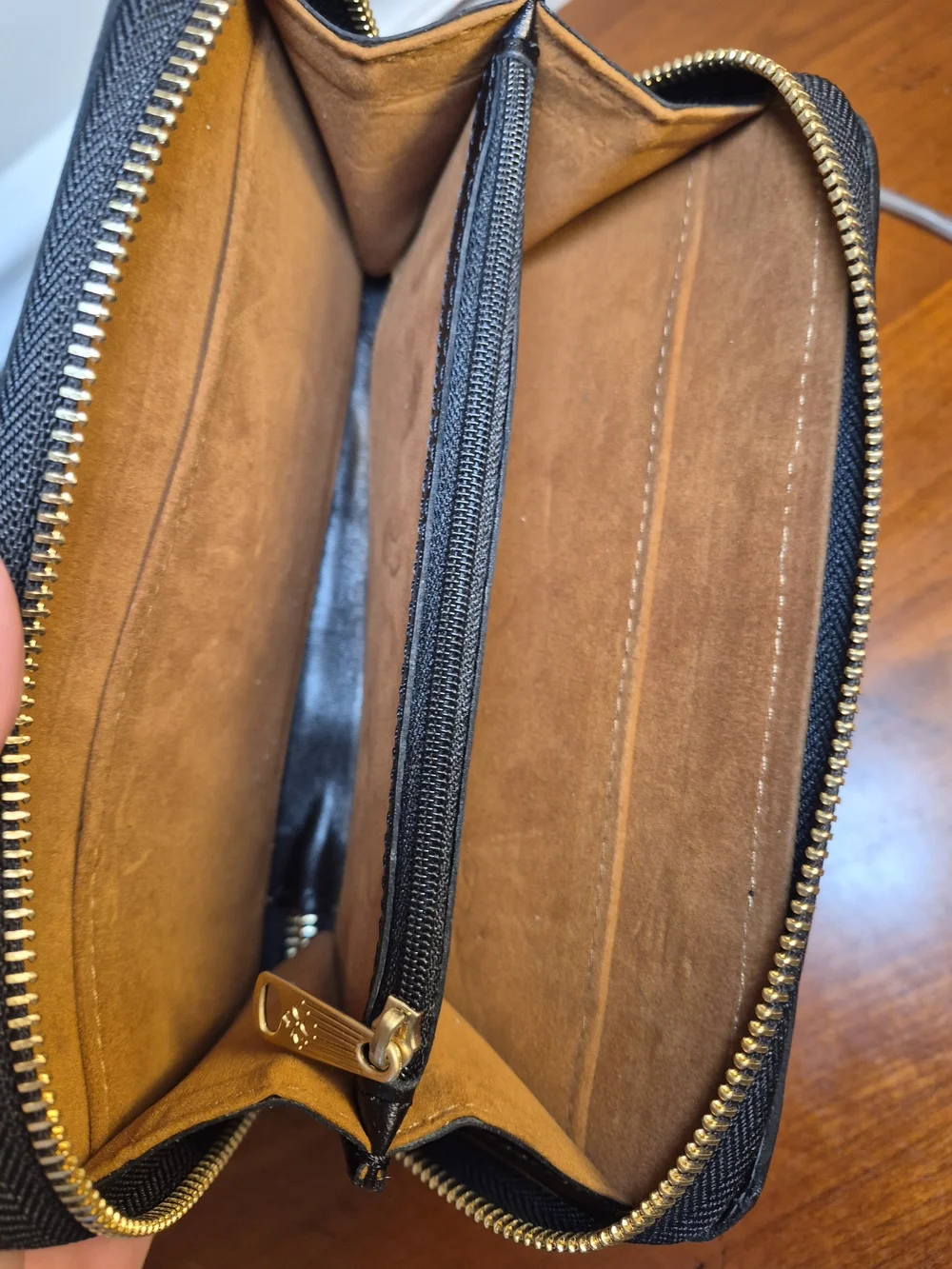 Patricia Nash Black Leather Zardozi Style Gold Embroidery Mirror Accent/Suede
